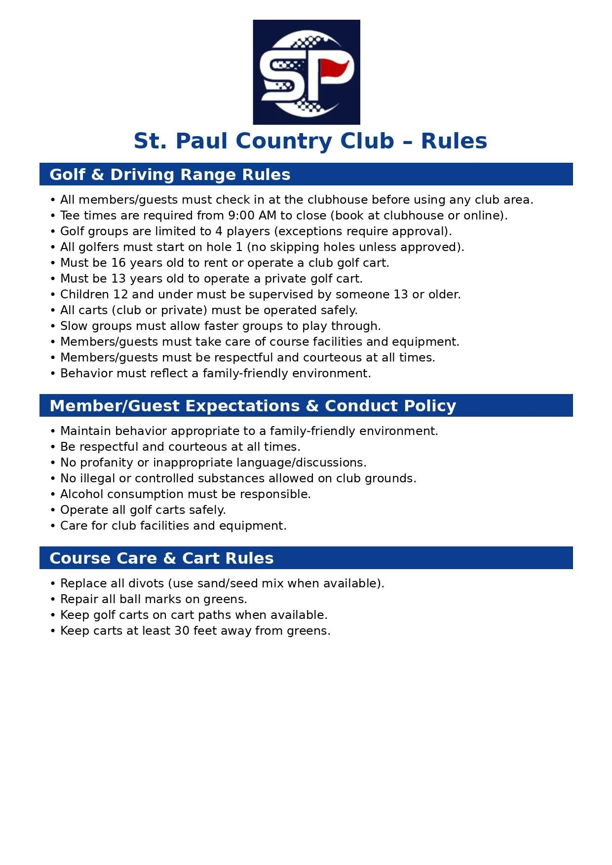 Course Rules — ST PAUL COUNTRY CLUB