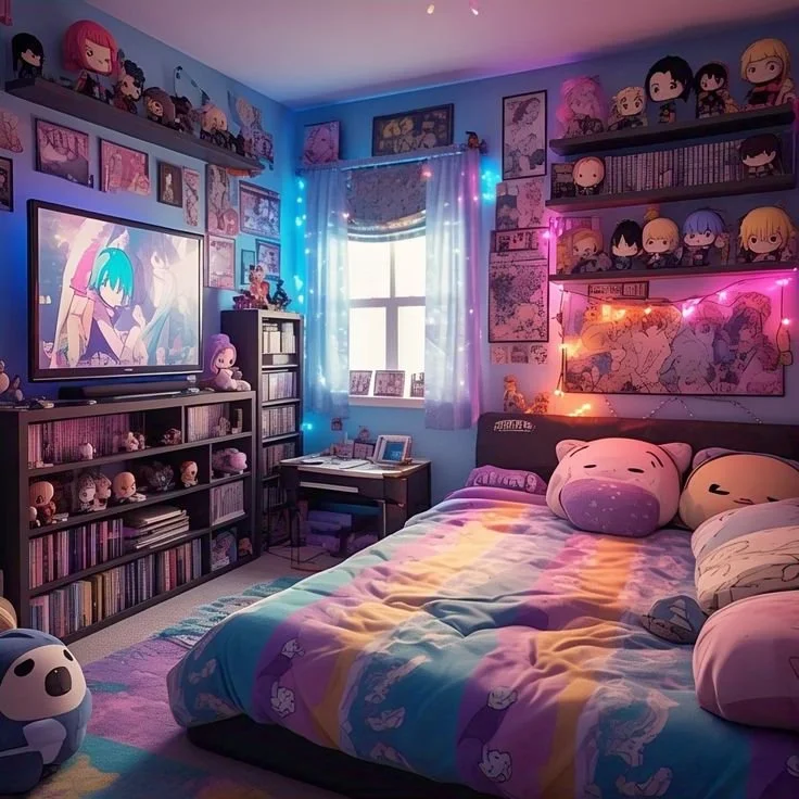Inspiration Research- bright colorful bedroom with anime' influences