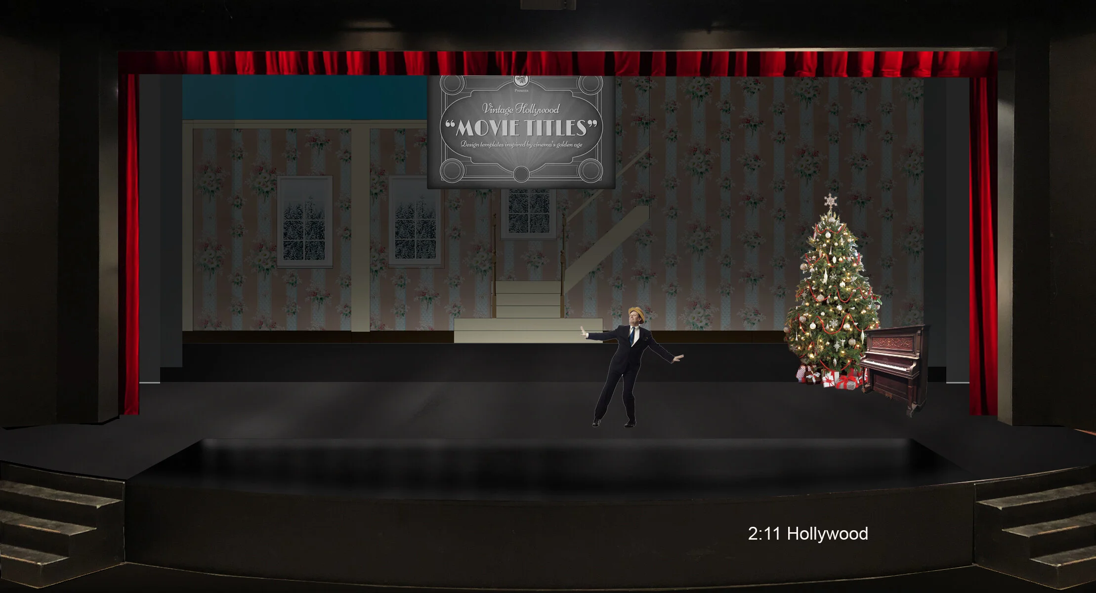 Sc. 2_11 the Hollywood ending.  
The story of the Holiday Inn has been turned into a Hollywood movie.  This scene was an interesting mix of live action and a film.