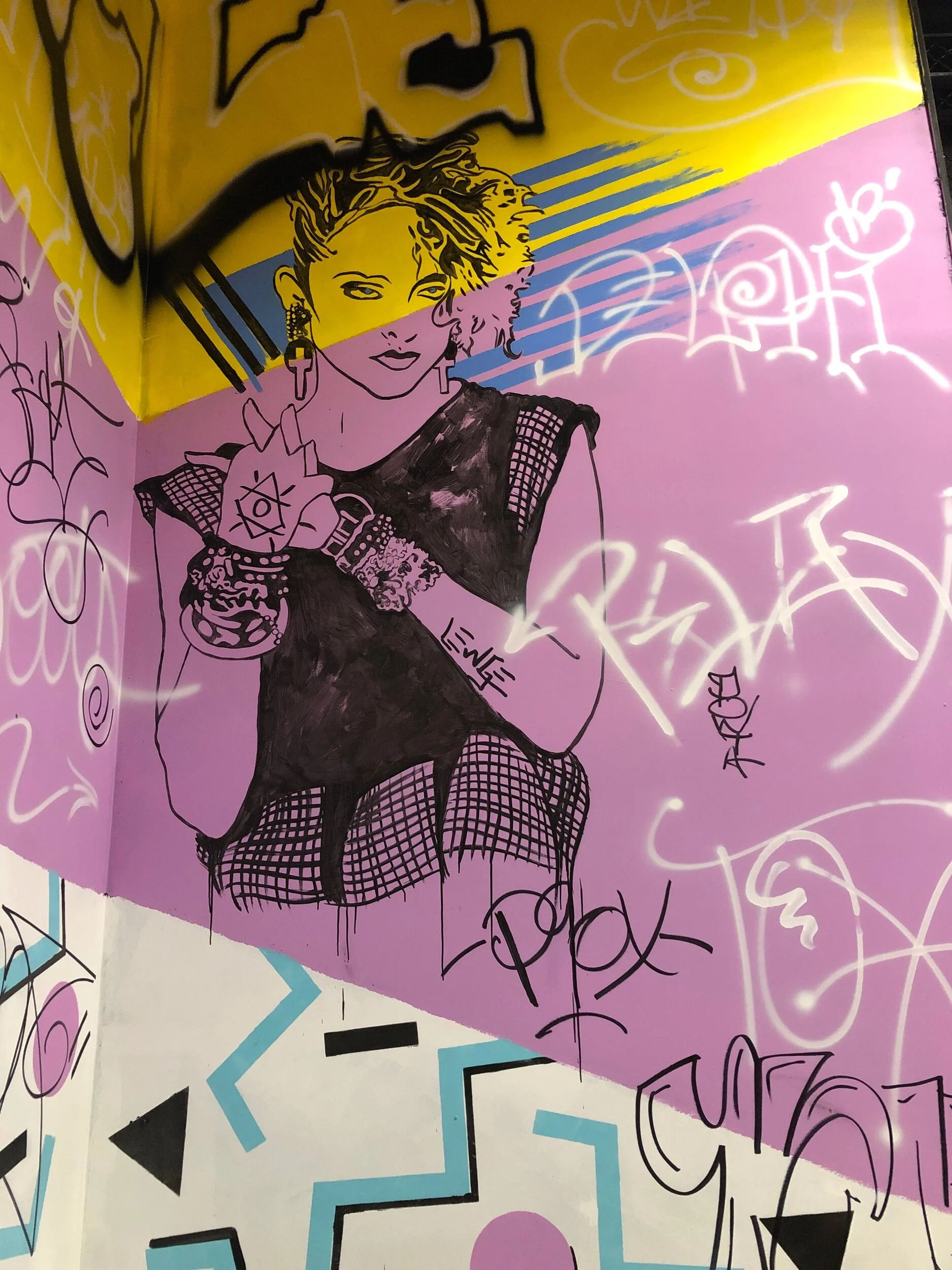 Madonna.  This was a fun detail to paint.  Madonna was a huge influence on the 80's club scene.