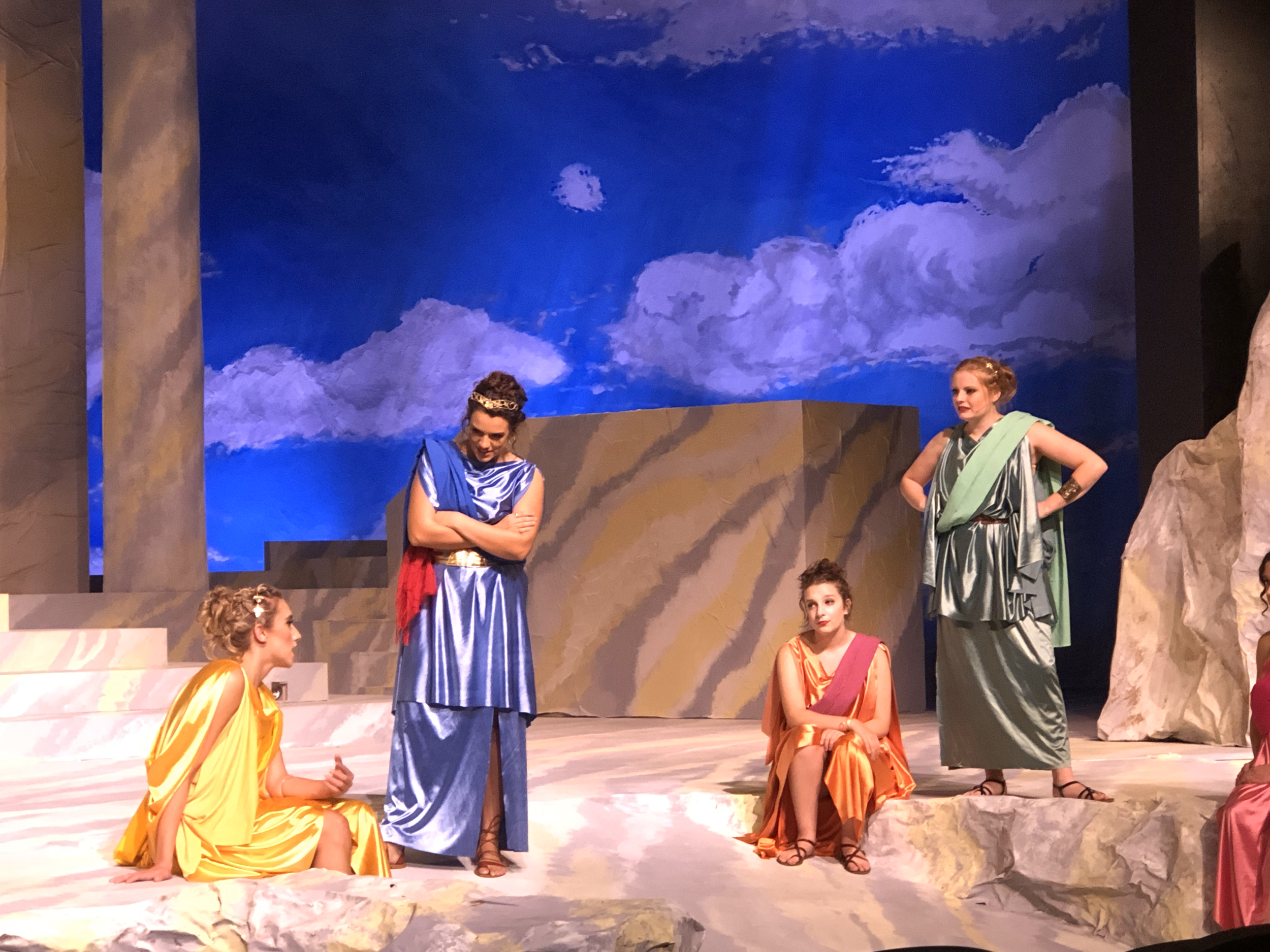 The blue sky drop beyond the set of the Acropolis
