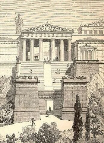 Research: Athens Acropolis.  Lysistrata takes place in the Propylaea, the gates to the Acropolis.