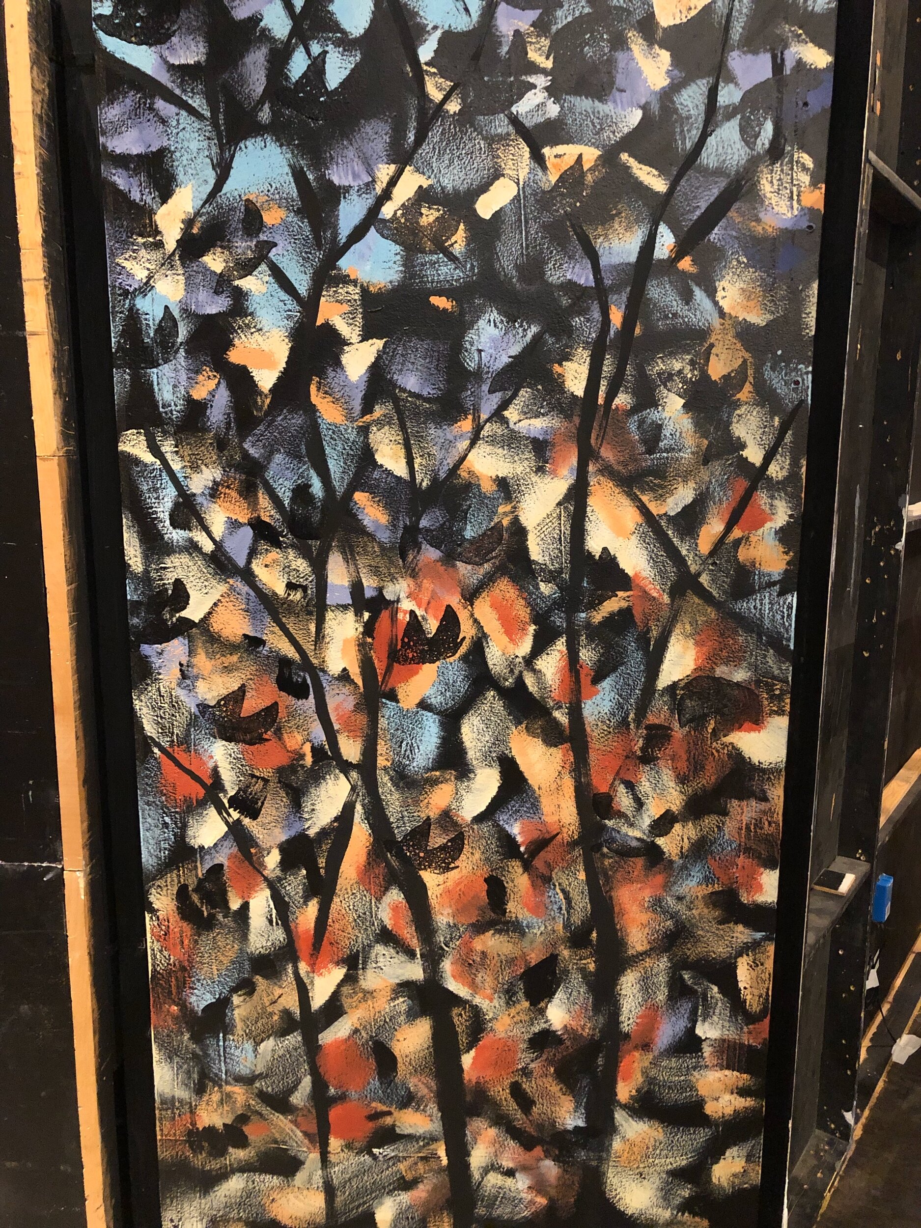 masking wall painted as woods