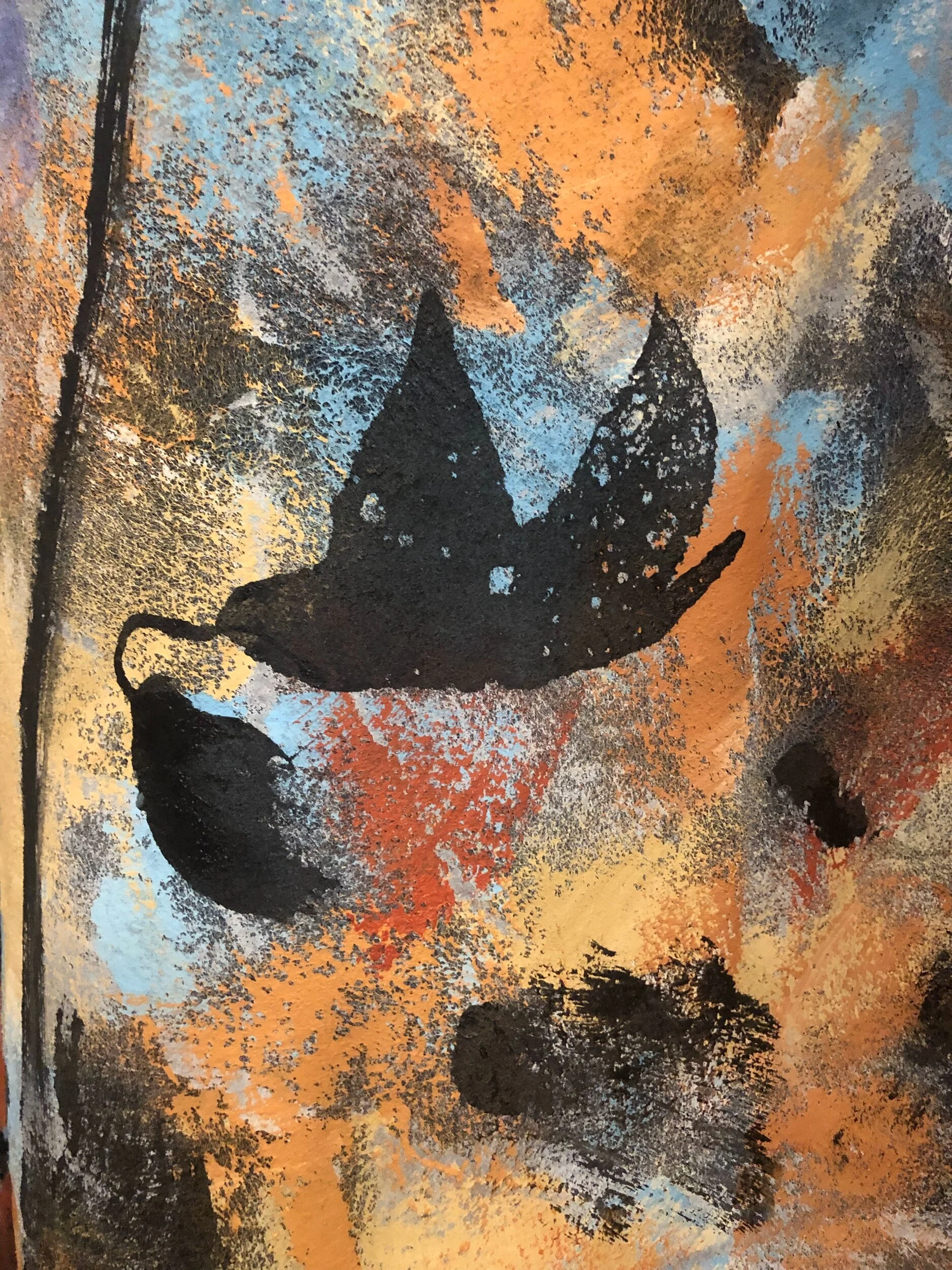 I made several foam stamps to add birds into the paintings