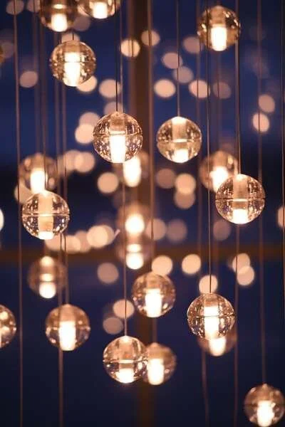 Research:  hanging globes and twinkle lights, We covered the ceiling of the lab theatre with globe and twinkle lights