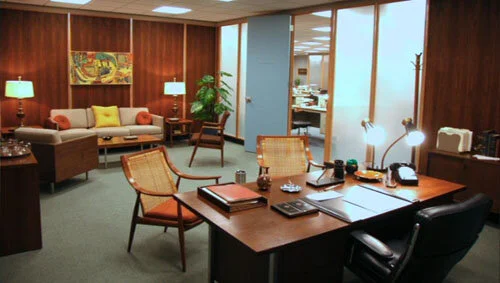 Mad men TV show set- has the feel of a macho man's office.  