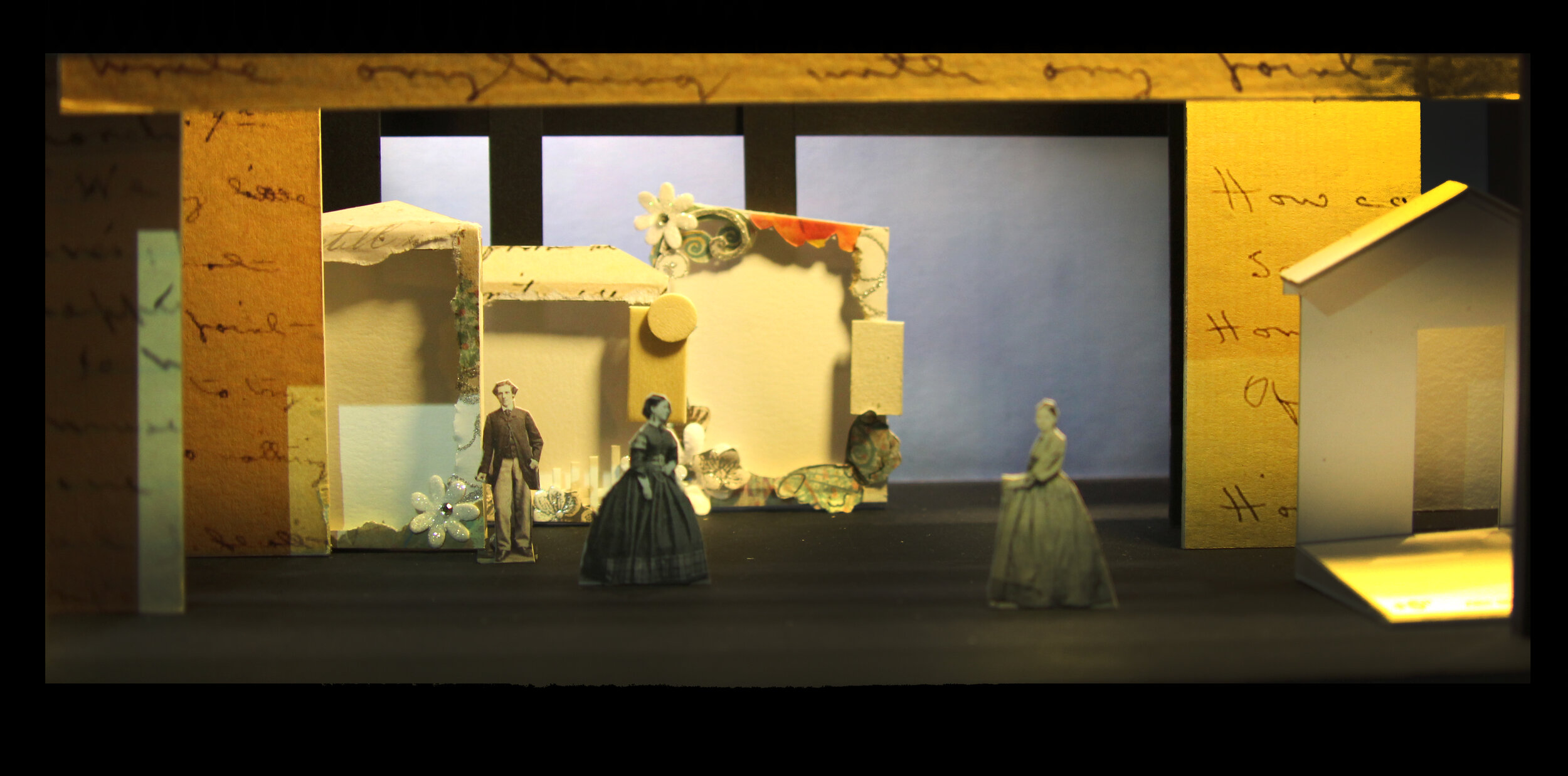 Model: The 3 screens slide to form different vignettes and locations.