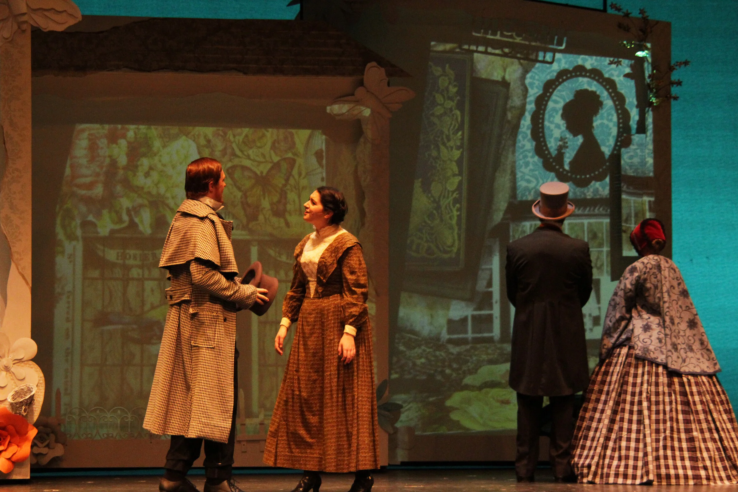 Street Scene- screens and slide projections set the scene
