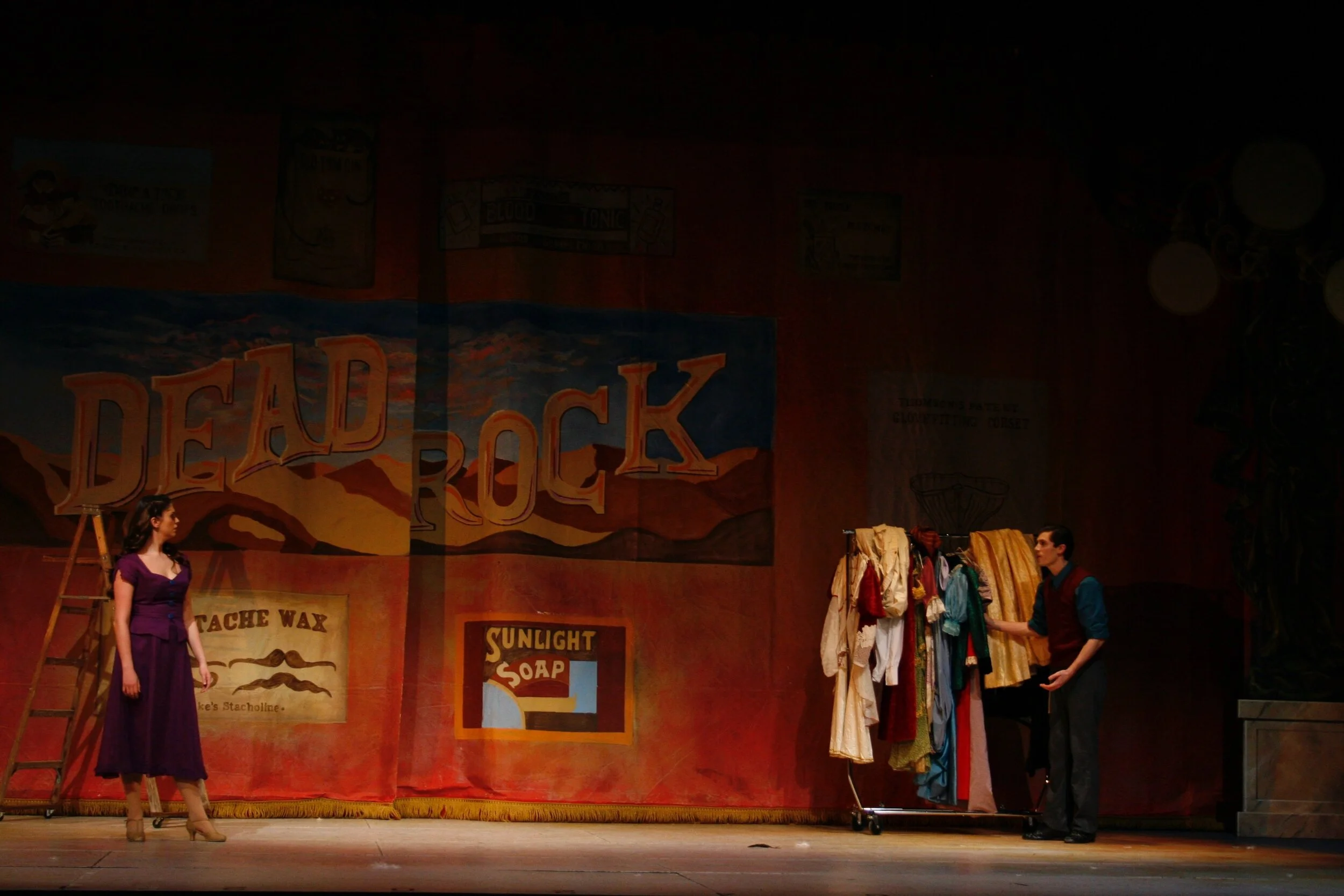 Gaiety Theatre stage- old fashioned olio or advertising curtain