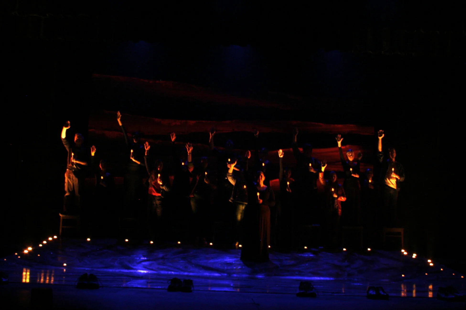 Candle vigil with lights in the floor