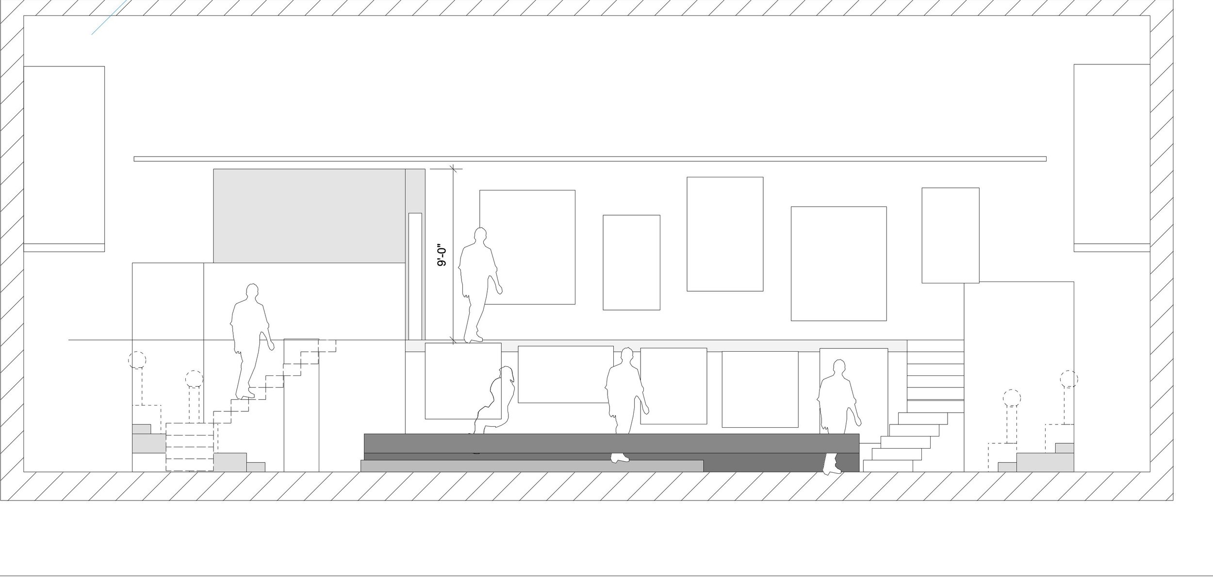East Wall elevation- showing placement for individual child drawings at the top of the show