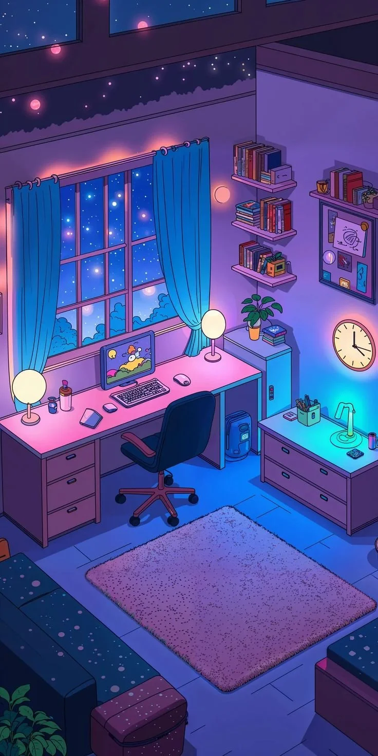 Inspiration Research- bright colorful bedroom with anime' influences