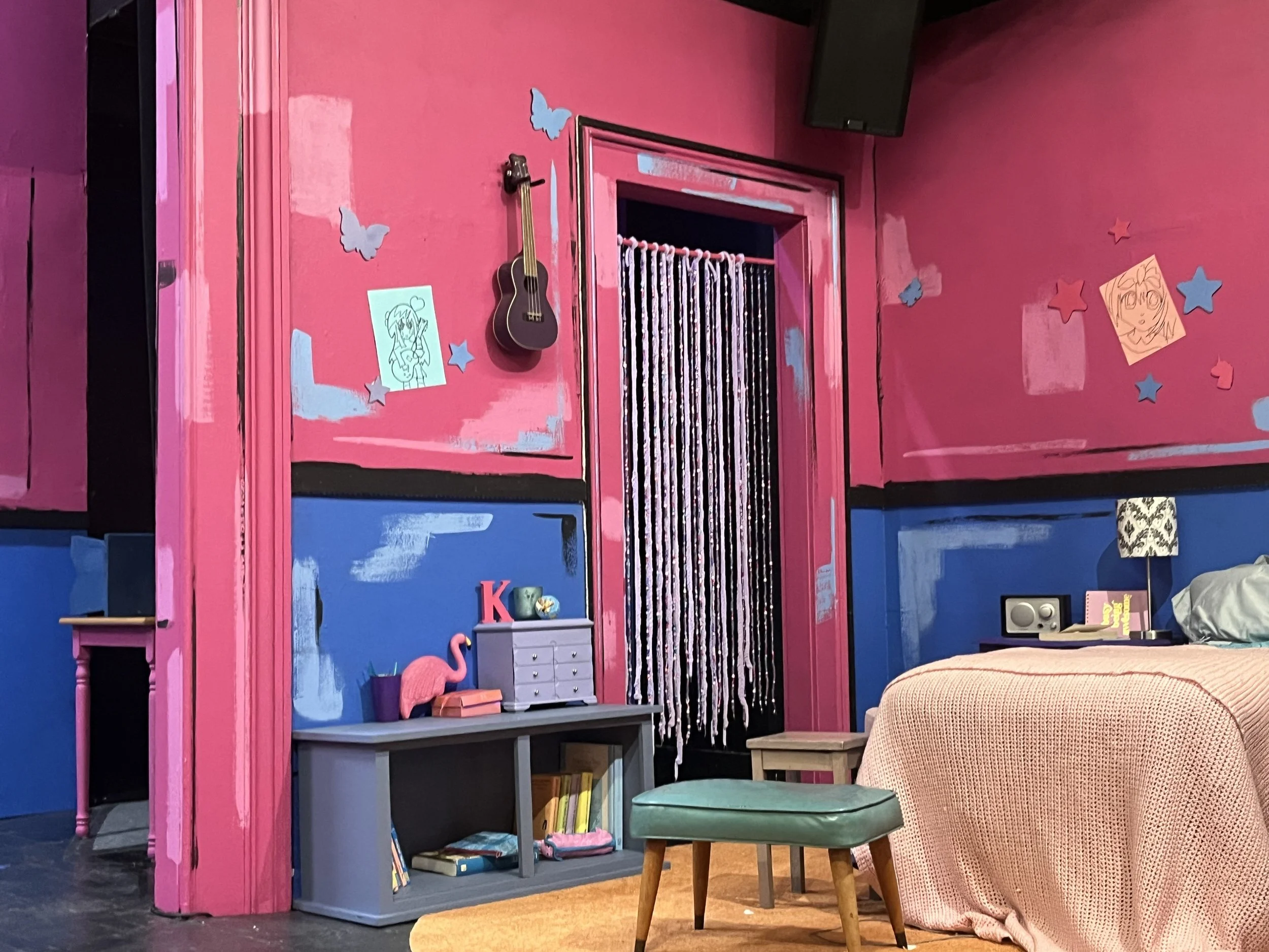 Set dressing replicating a teen age bedroom