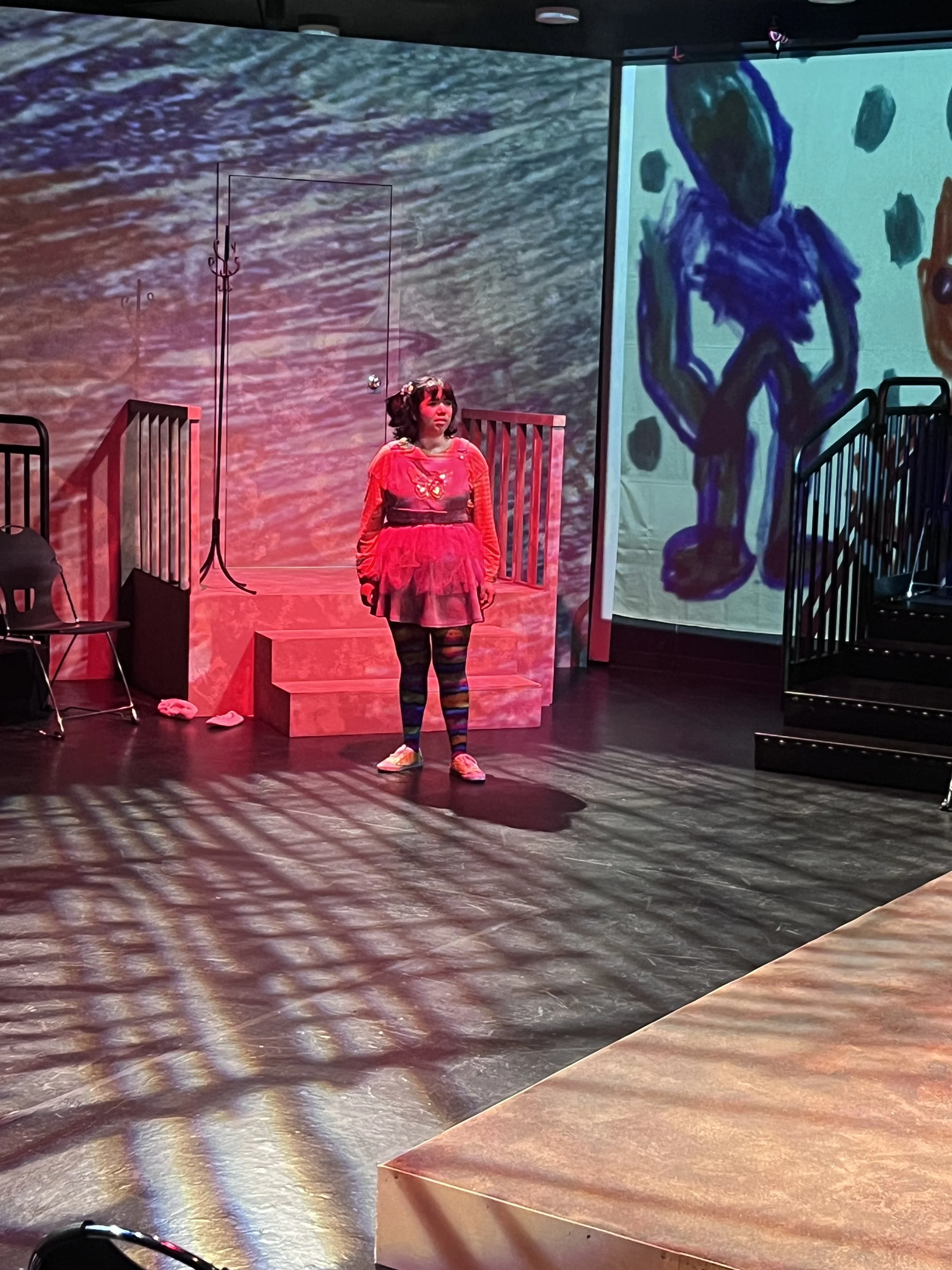 Projections based on child drawings- The play is told from the perspective of a four year old girl