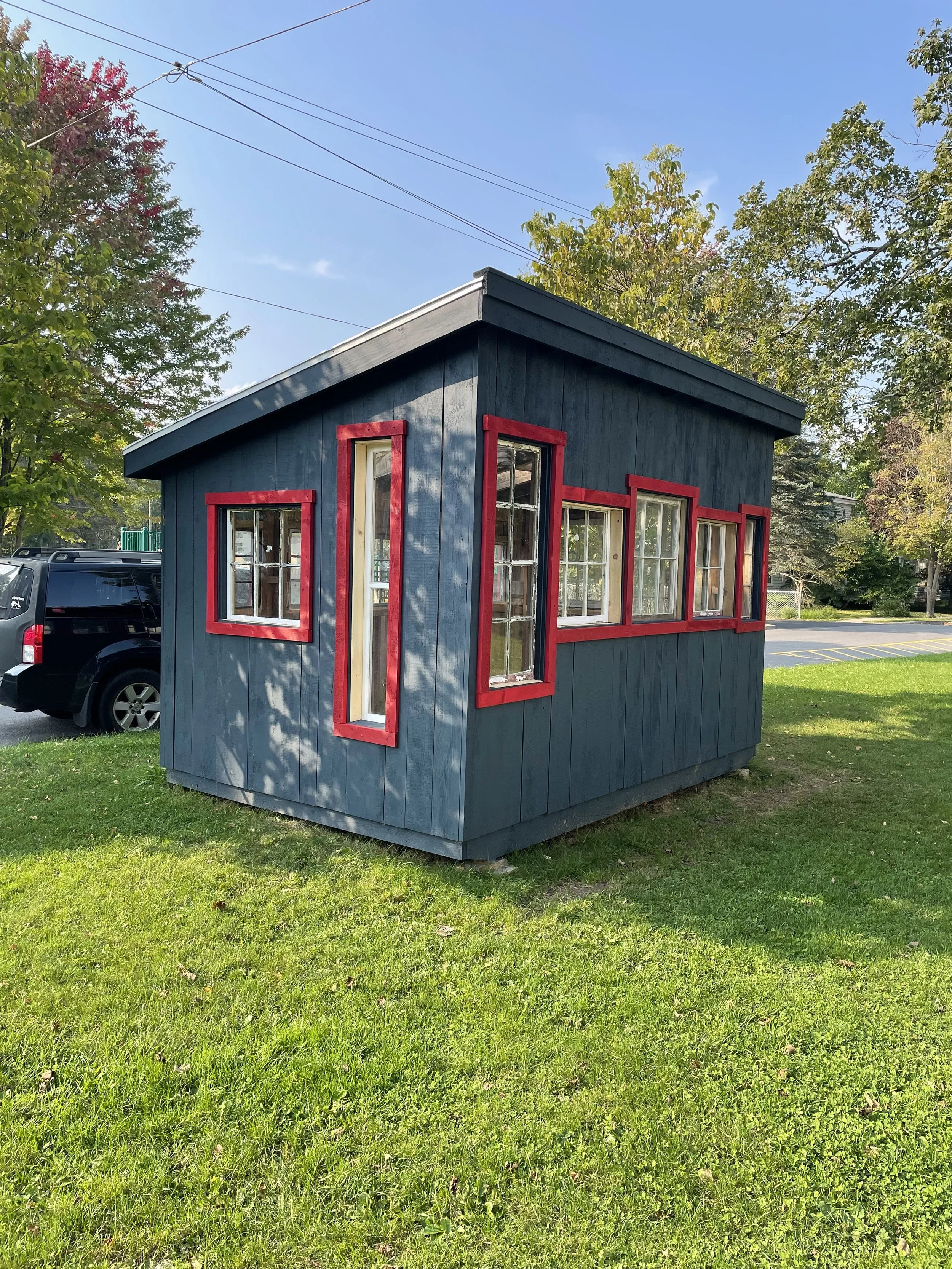 Tech booth finished- utilizing recycled windows