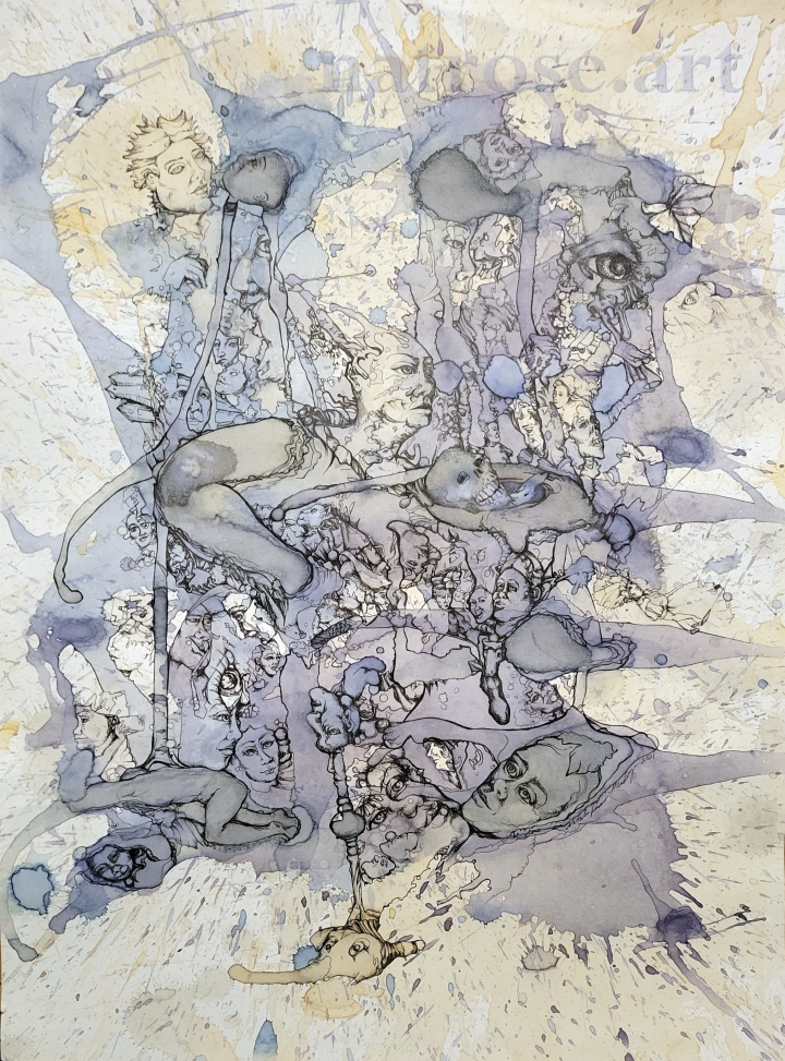 Drowning, 18x24" coffee, tea and ink on paper