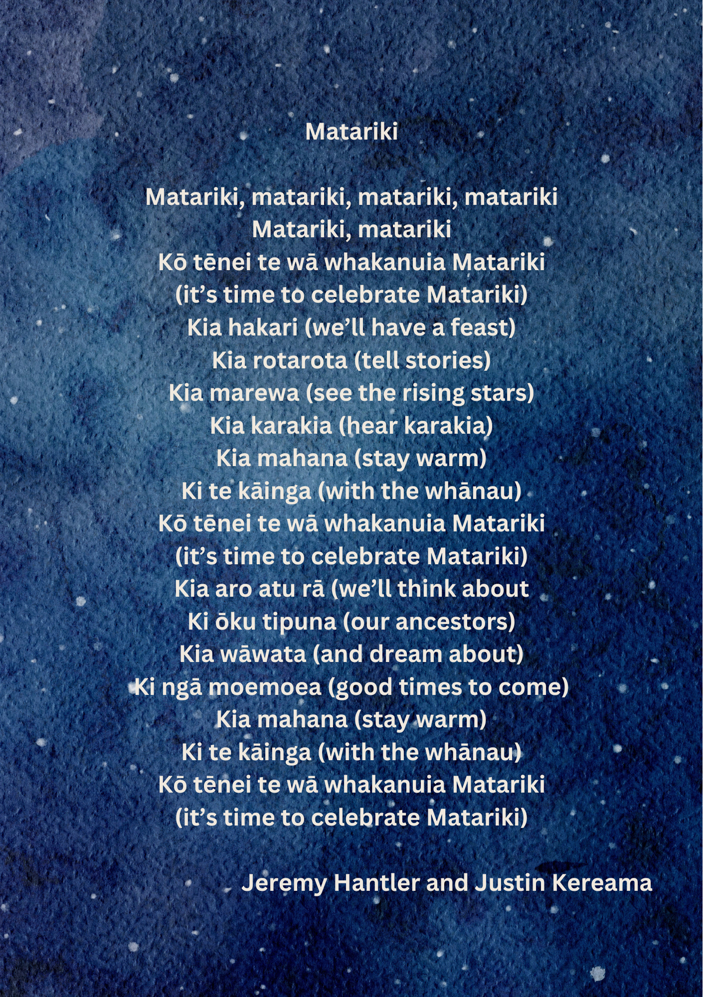 Toddler Song Card - Matariki
