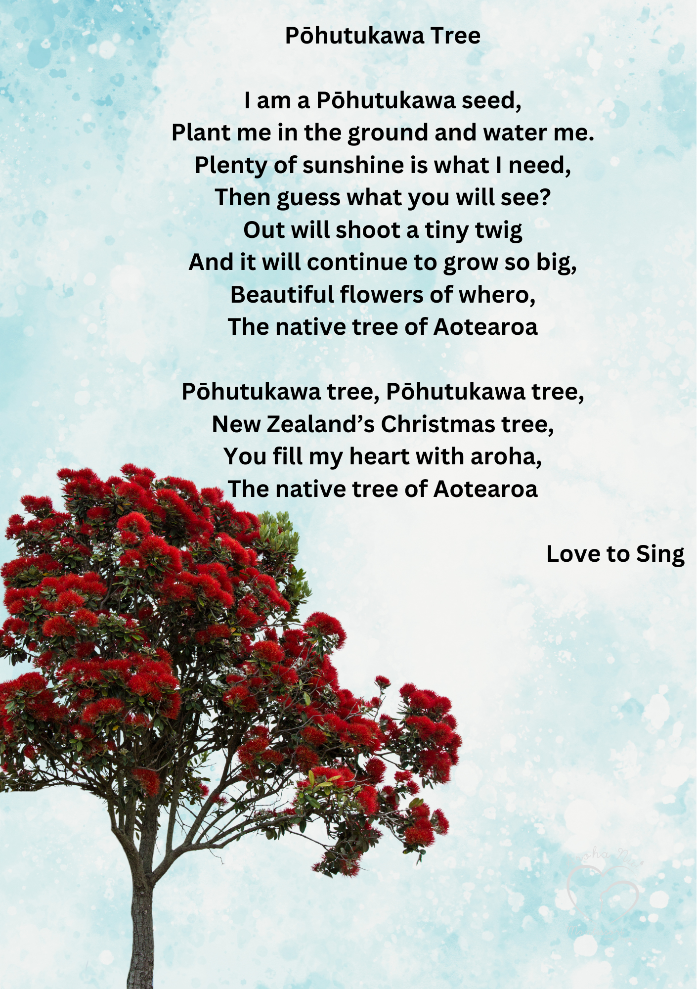 Toddler Song Card - Pōhutukawa tree