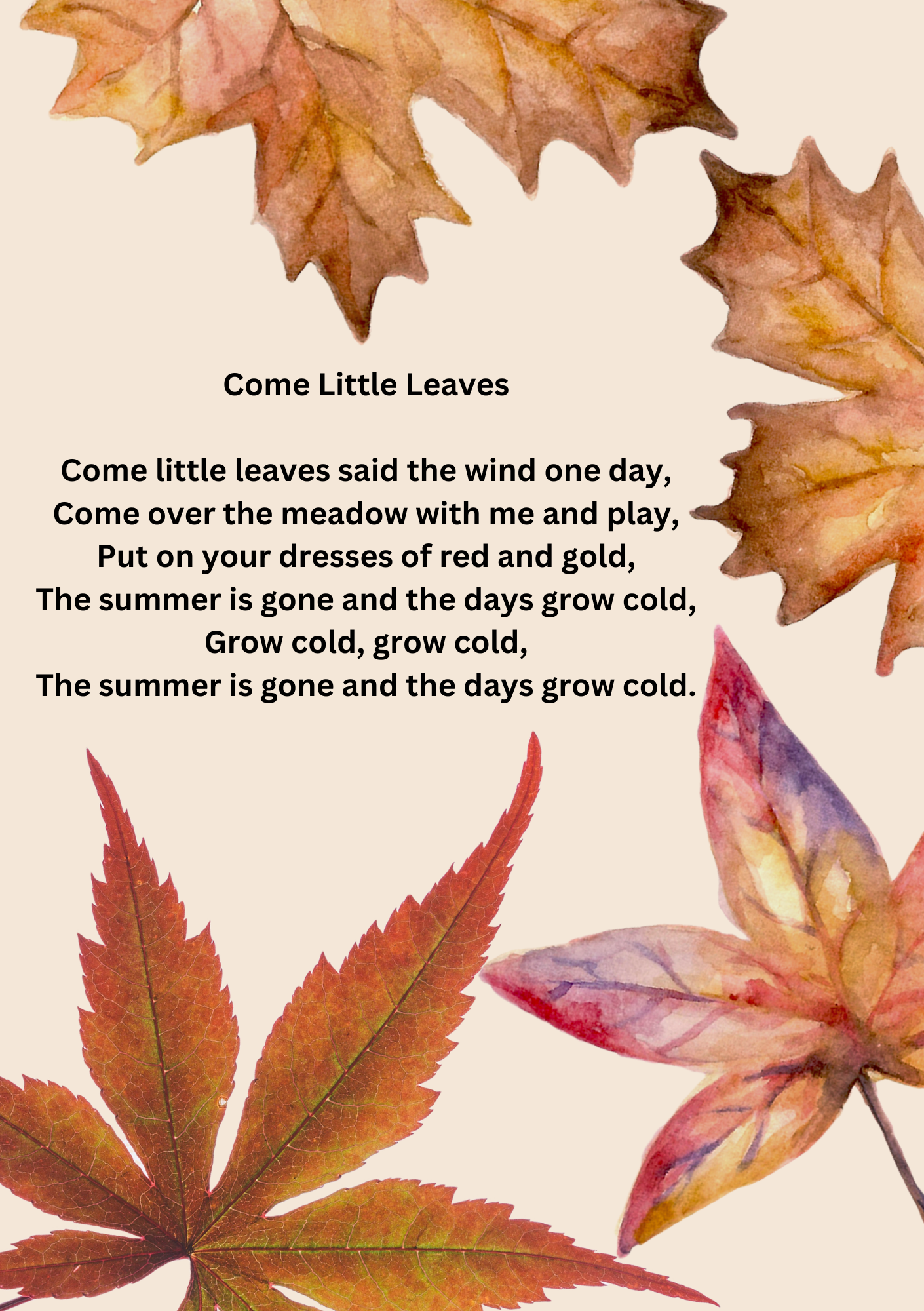 Toddler Song Card - Come Little Leaves