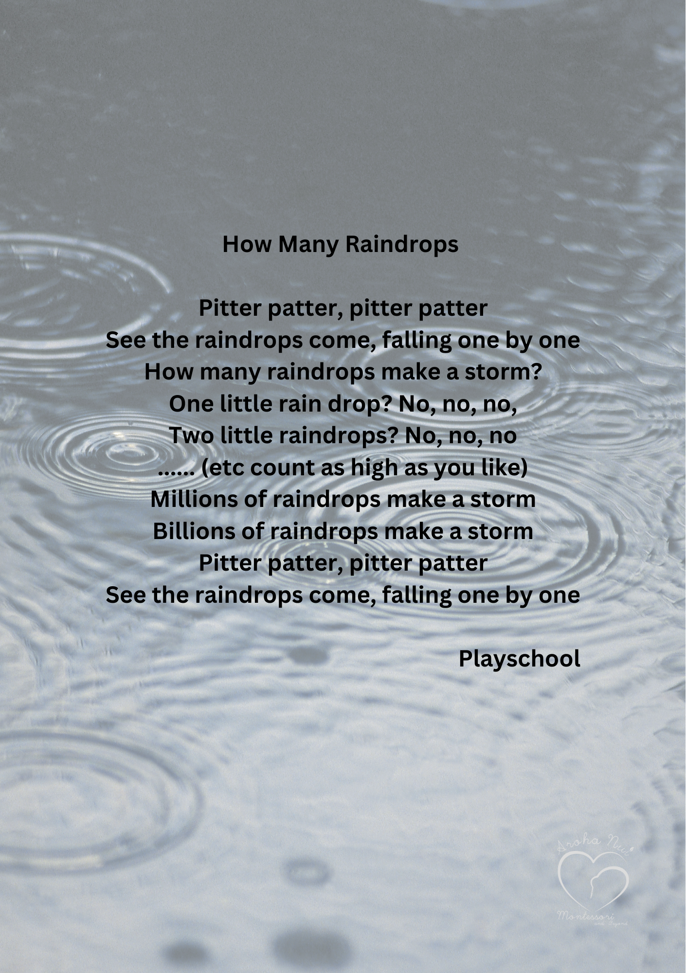 PDF Download Montessori Toddler Song Cards - How Many Raindrops — Aroha ...