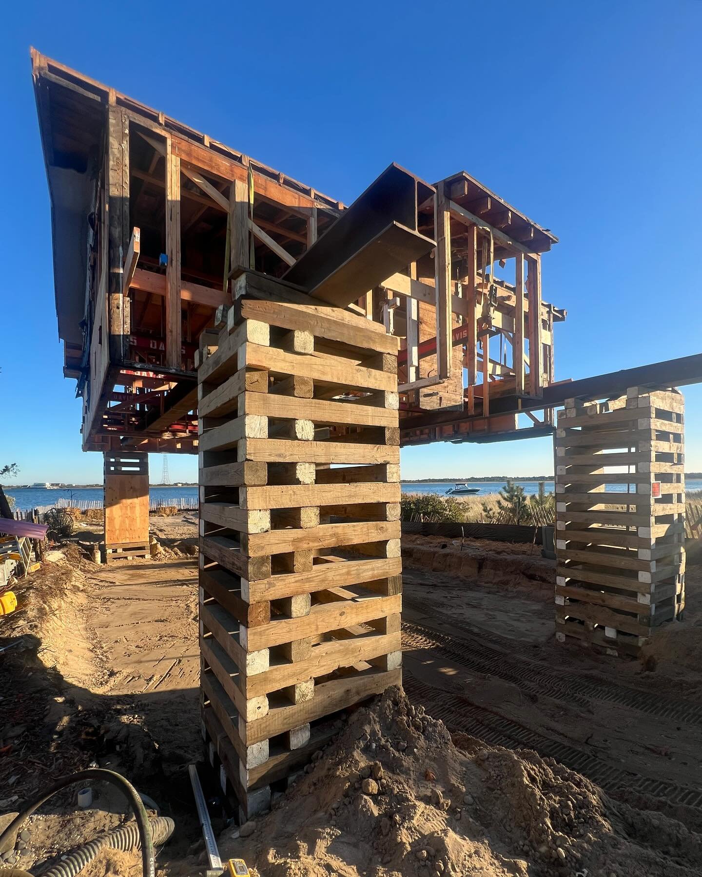 Something one doesn&rsquo;t see every day:
A house raised to FEMA flood elevation requirements. A new single story concrete foundation will be poured and then the building will be set on top of it and renovated. Stay tuned to see the process.

#house