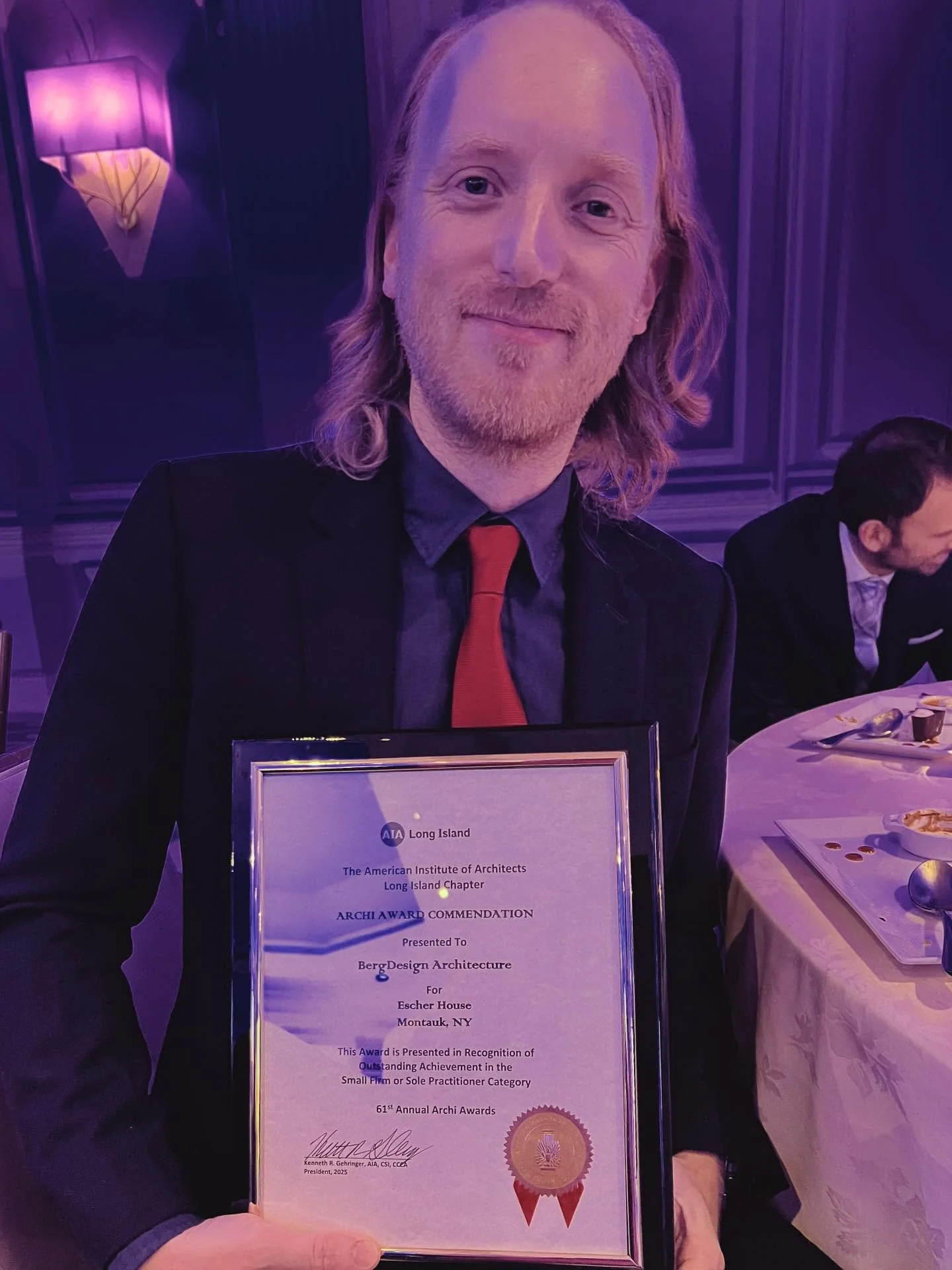 We are thrilled to be recognized for outstanding achievement by a small firm, with an Archi Award, for Escher House in Montauk. 
Studio director Alex Chaintreuil accepted the award at the 2025 Long Island AIA gala.

#aialongisland 
#designawardwinner