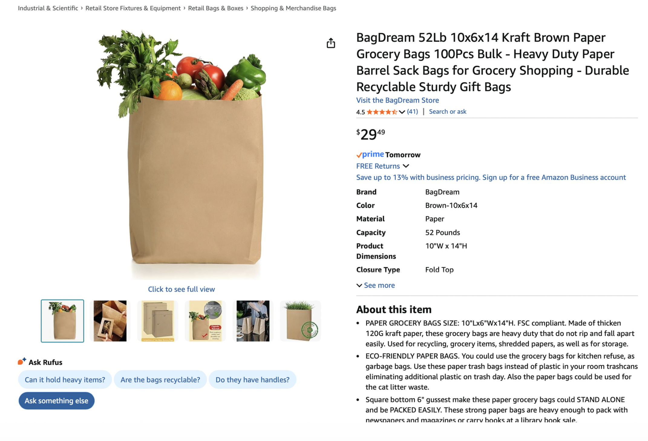 x1 pack of brown paper bags medium