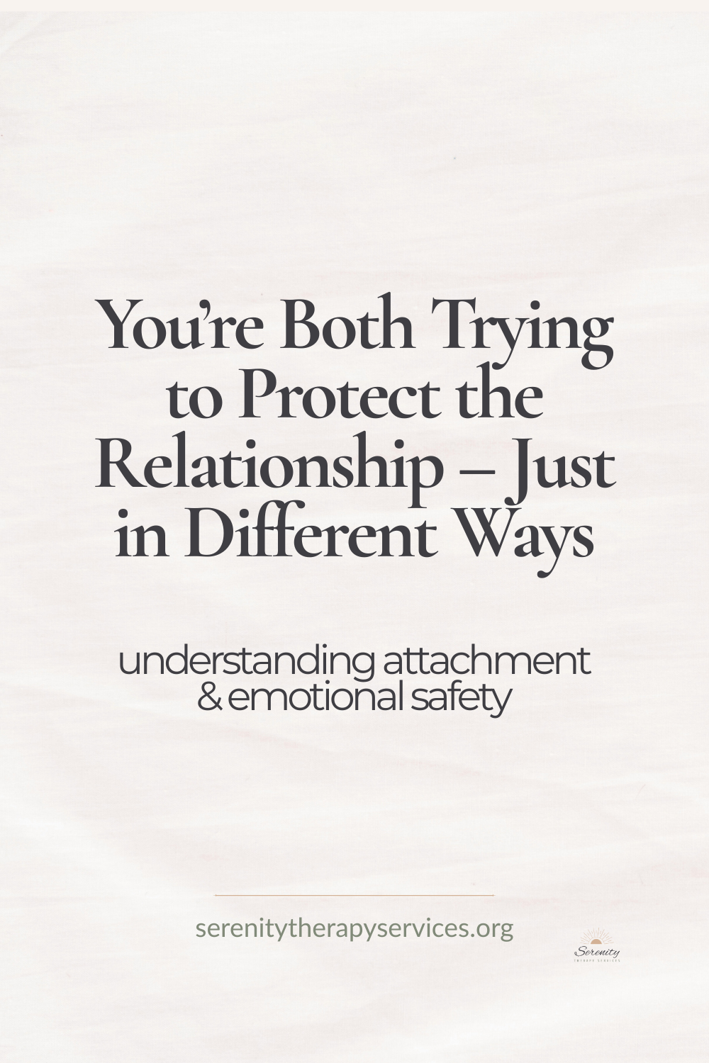 Quote-style graphic about attachment patterns in relationships, showing how one partner may withdraw while the other seeks reassurance as different ways of protecting emotional connection.