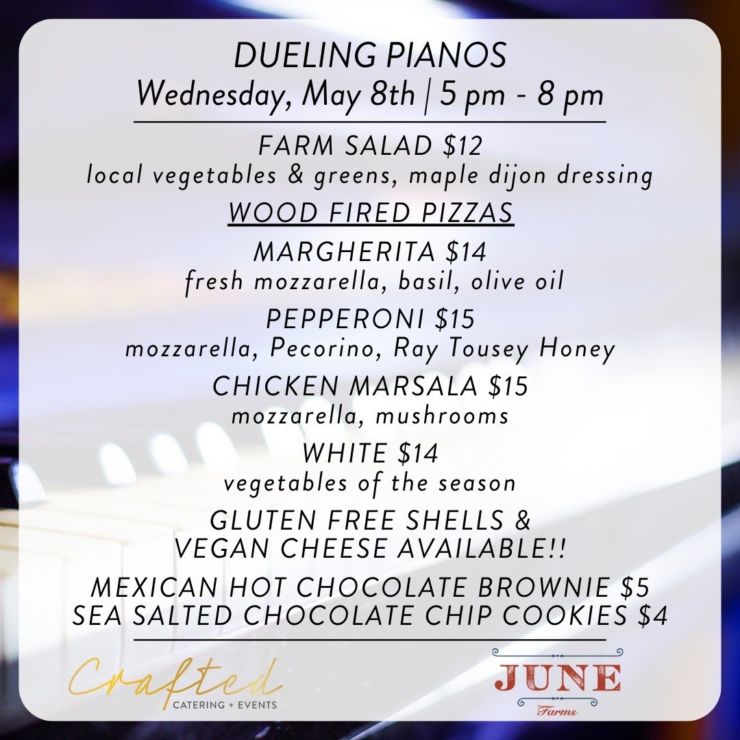 Get ready for one of the most fun nights @junefarms !

We are THRILLED to welcome back Savage Pianos from Boston to June Farms for our Wednesday night Dueling Pianos series for this upcoming season!

Doors to The Pony Barn open at 5pm for you to purc