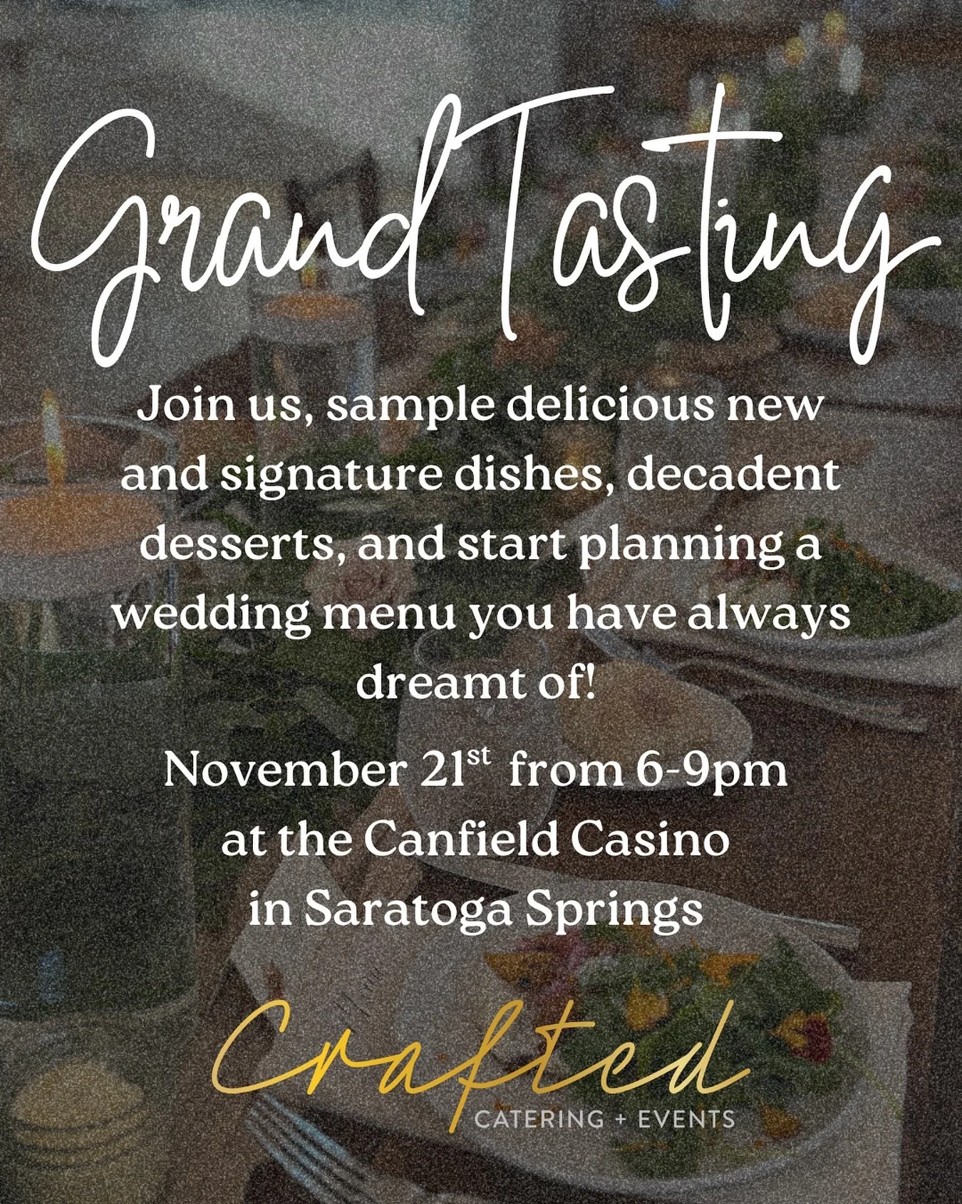 Calling all engaged couples!🥂💕 
Grand Tasting at @canfield_casino 🍴
Friday, Nov 21, 6&ndash;9 PM. Come taste, sip, and plan your dream menu! ✨

Link in bio to register for your spot to join this exclusive tasting!