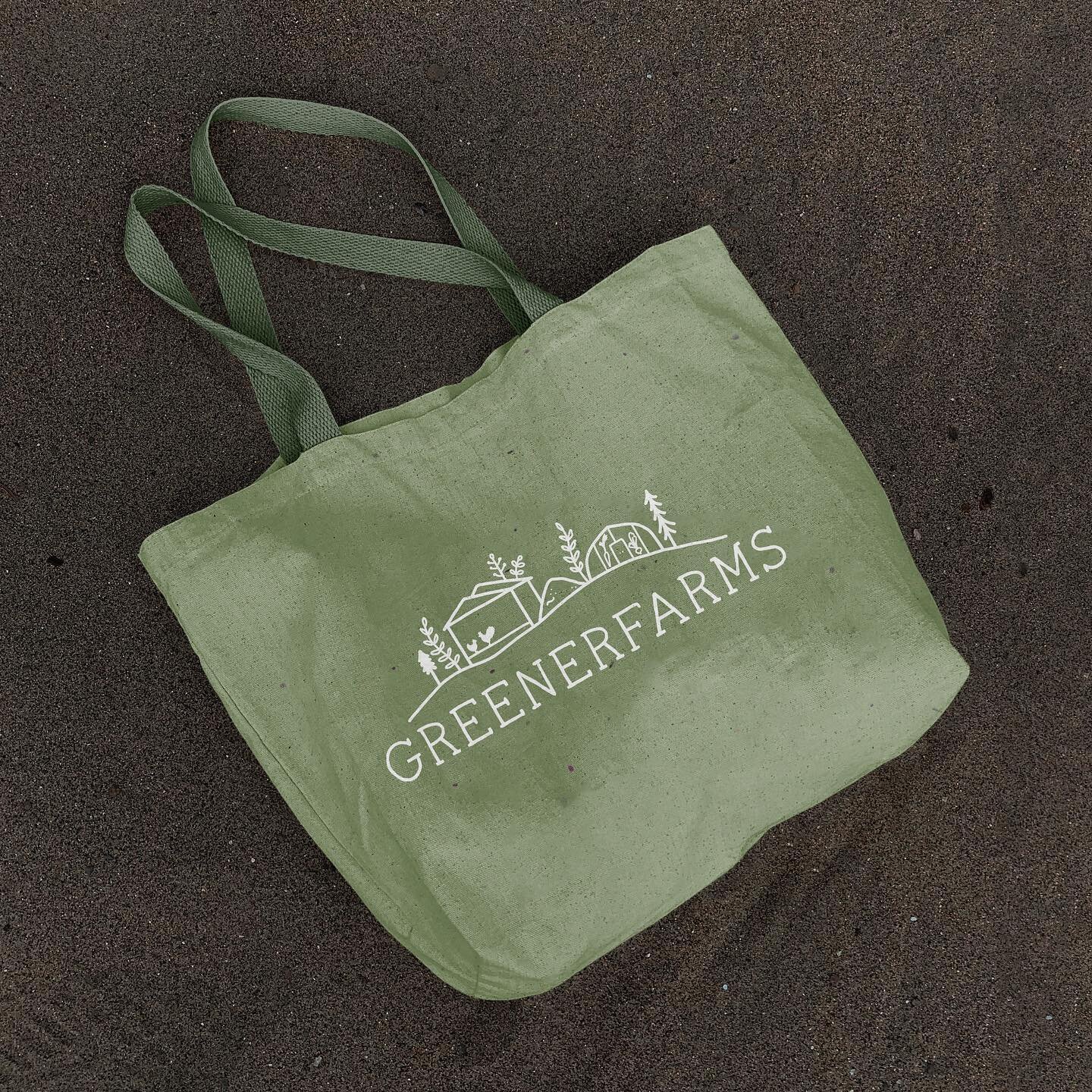 It&rsquo;s the @greenerfarmsyqg logo on a canvas tote! I love mocking up my clients new logos on merchandise and packaging items to show them all of the different ways they can use their new look! The brand packages give my clients all the tools they
