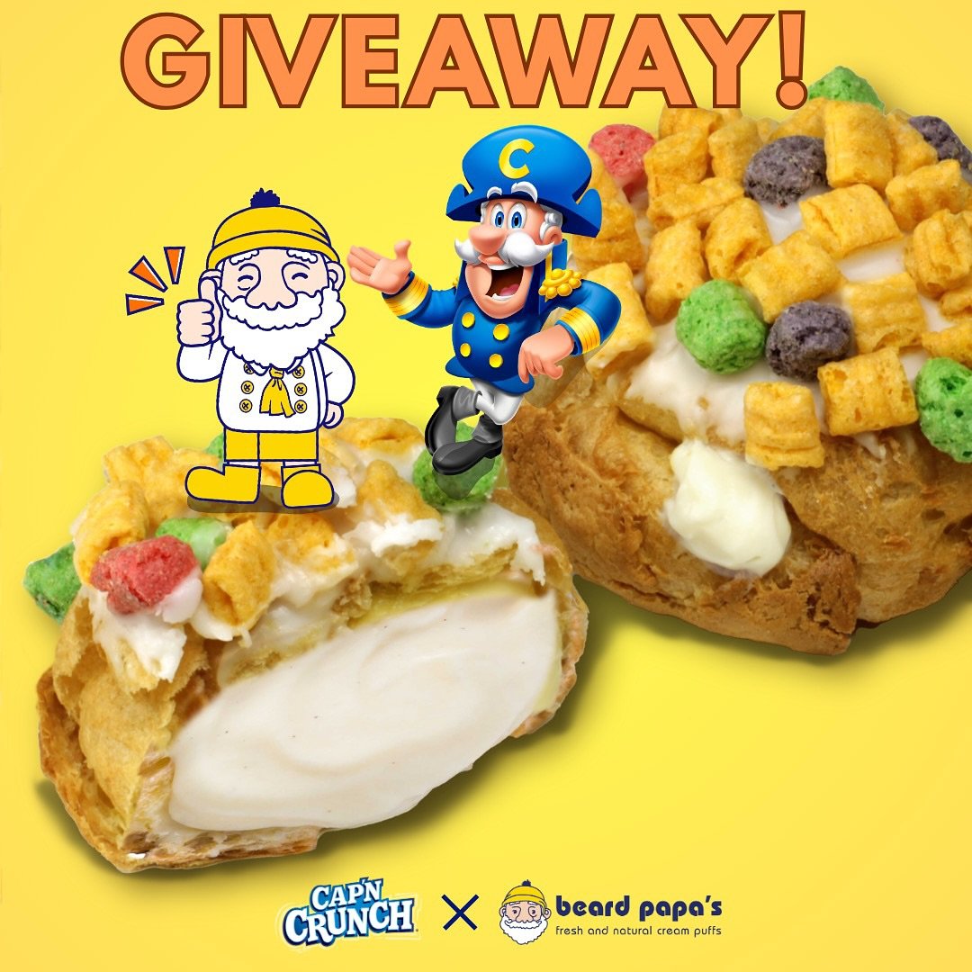 🎉 GIVEAWAY! 🎉 ENTER TO WIN Cap&rsquo;n Crunch cream puffs or Beard Papa&rsquo;s merch! 🟡 Four lucky winners will be chosen! 📍Beard Papa&rsquo;s USA participating stores only. Taste one today! (see bio for locations)
🟡 HOW TO ENTER 🔵
1. LIKE thi