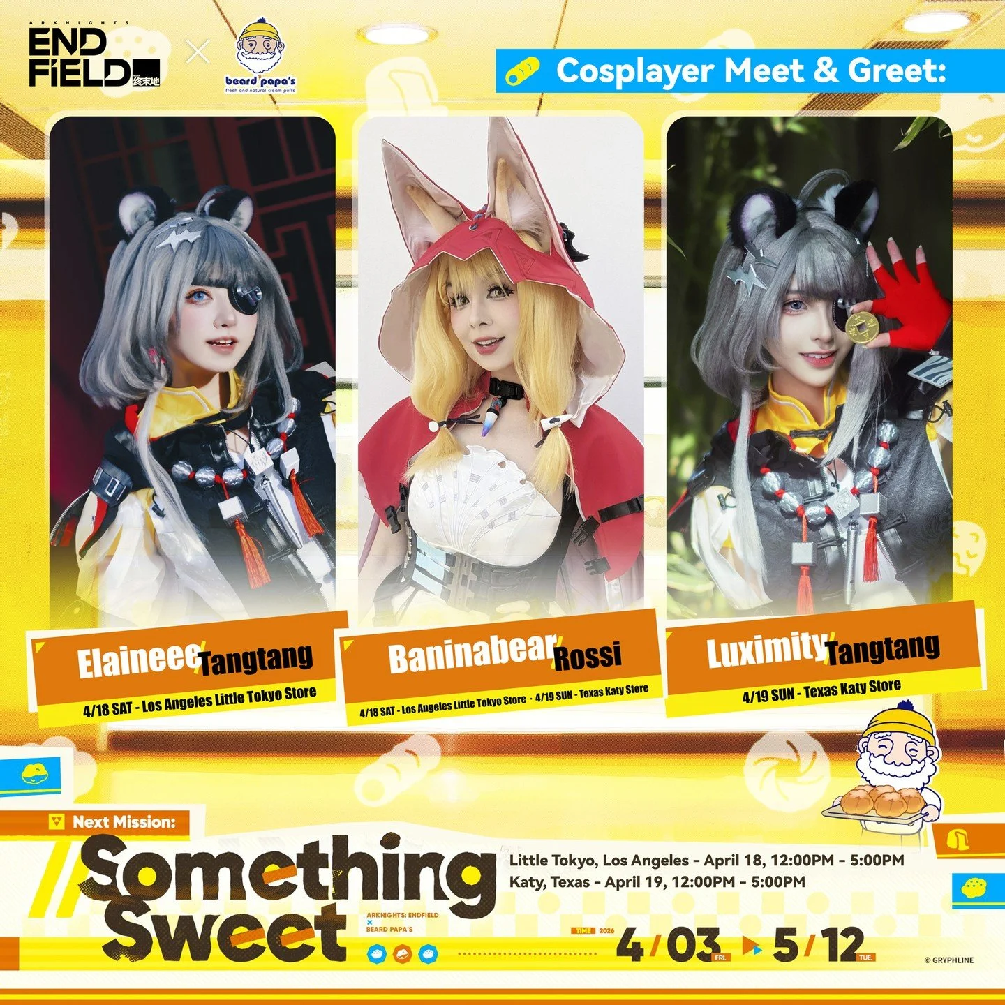 🎮 IRL MISSION ACTIVATED- FAN EVENT! The Arknights: Endfield experience is coming to Beard Papa&rsquo;s.
📍 Little Tokyo, 333 s. Alameda,  Los Angeles CA &mdash; April 18
📍 Katy Asiantown, 23119 Colonial Pkwy A-13 Katy, TX &mdash; April 19
 ⏰ Noon &