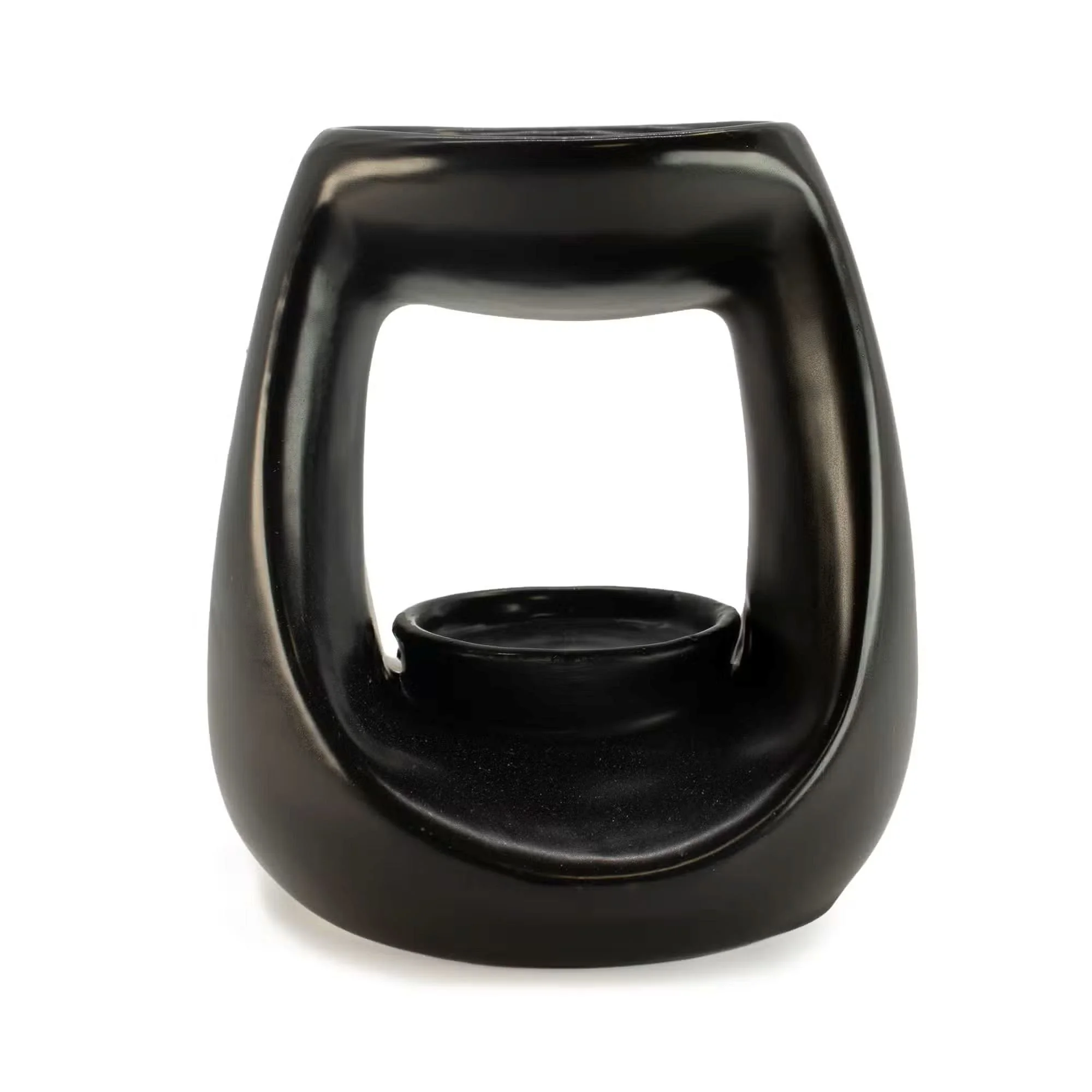 Ceramic Zen Oil Burner - Large Oval Pebble (Matt Black)