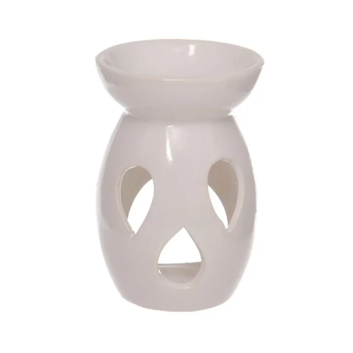 Simple Tear Drop Cut-Out White Ceramic Oil and Wax Burner