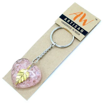 Orgonite Power Keyring - Rose Quartz Heart and Golden Leaf