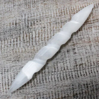 Selenite Spiral Wand - 16 cm (Point Both Ends)