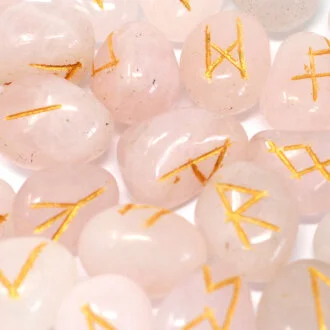 Runes Stone Set in Pouch - Rose Quartz