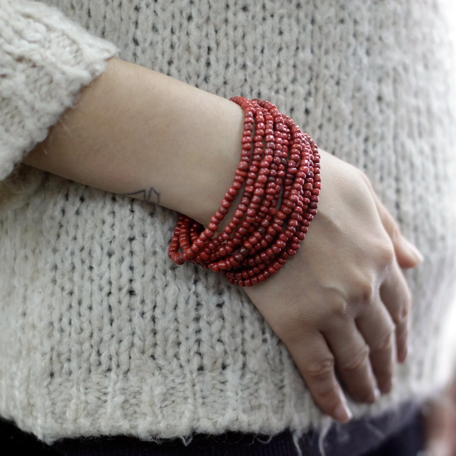 Multi-Bead Bangle - Wooden Clasp (Assorted Colours)
