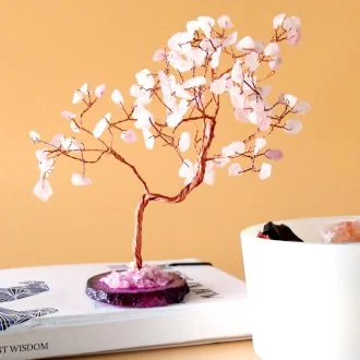 Large Gemstone Tree - Rose Quartz on Pink Agate Base (100 stones)