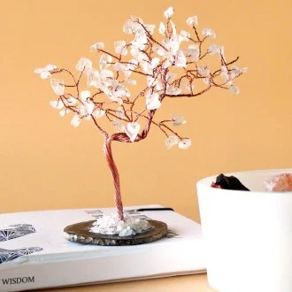 Large Gemstone Tree - Rock Quartz on Black Agate Base (100 stones)
