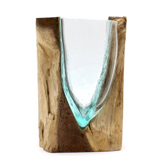 Molton Glass V-Shaped Art Vase on Wood