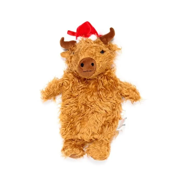 Christmas Highland Coo Hot Water Bottle with Plush Cover (650ml)