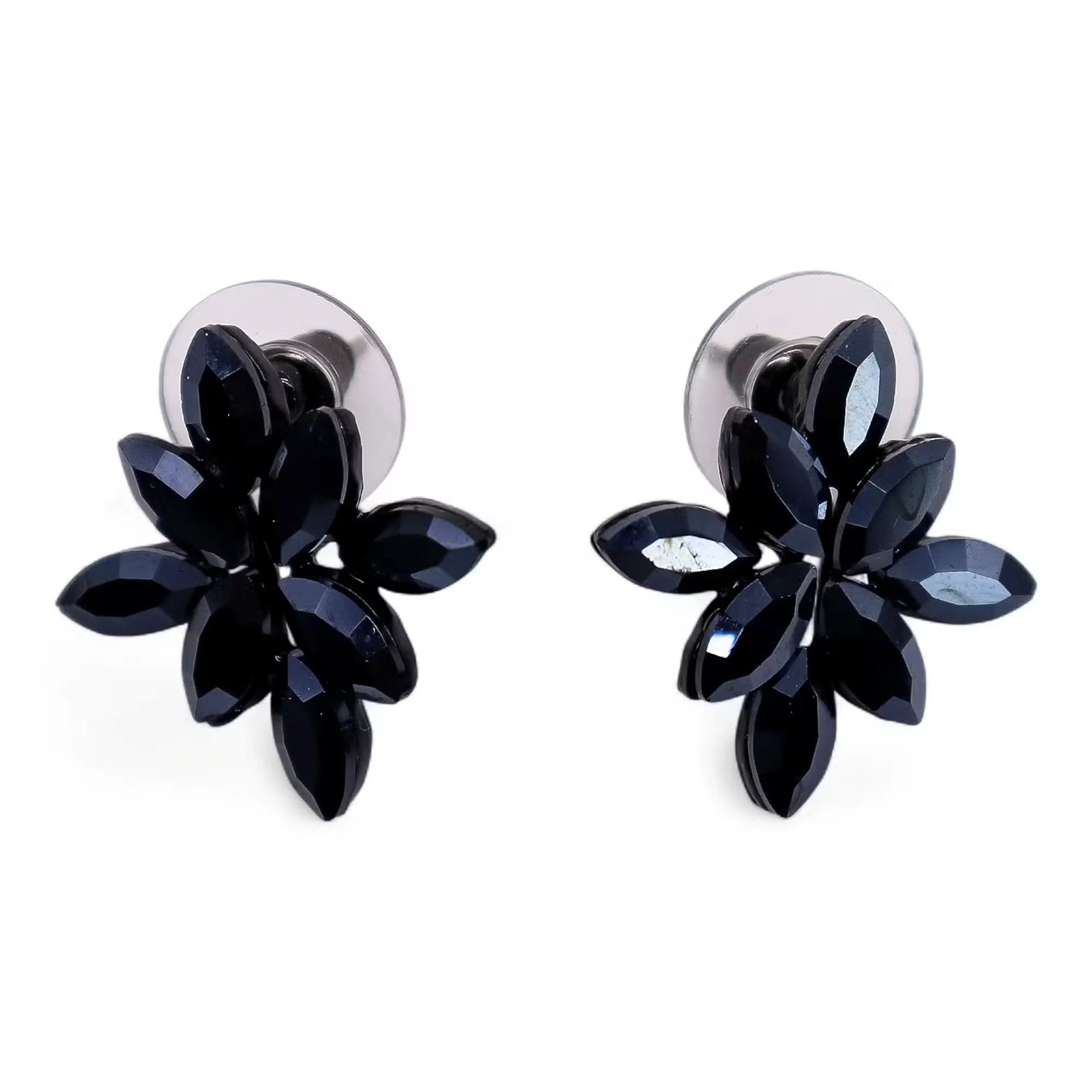 Vintage Glass Flowers Earrings (Jet Black)