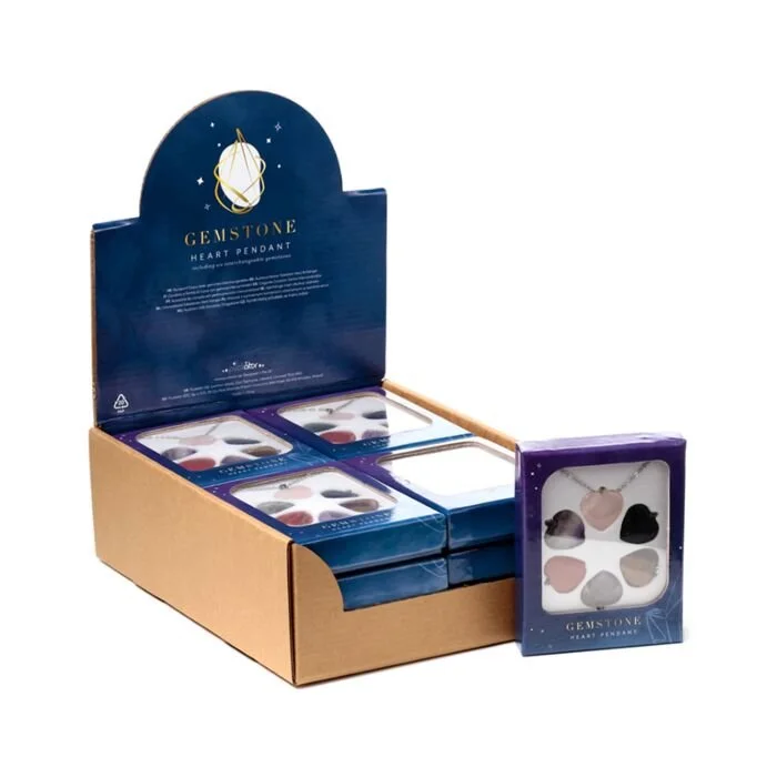 Gemstone Pendant Necklace - 6 Interchangeable Heart Shaped Pendant Necklaces