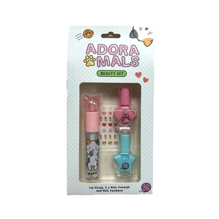 Adoramals Lola the Cat Kids' Lip Gloss & Nail Cosmetic Beauty Set