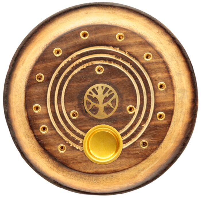 Decorative Round Tree of Life Wooden Incense Burner