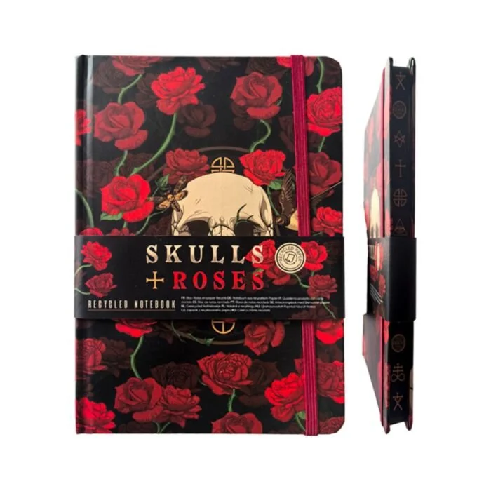 Skulls & Roses Recycled Paper A5 Lined Notebook with Elastic