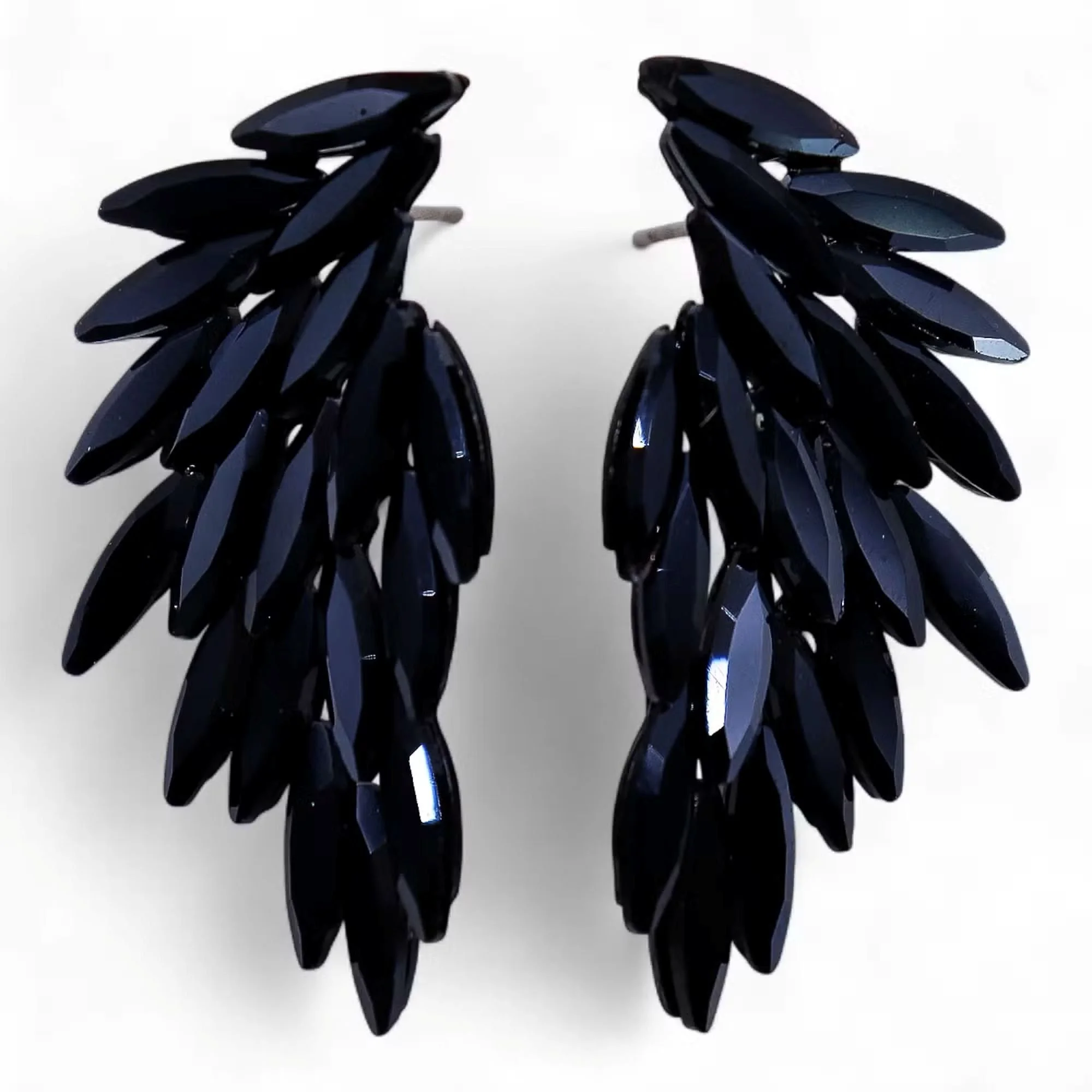 Vintage Glass Angel Wings Earrings (Jet Black)