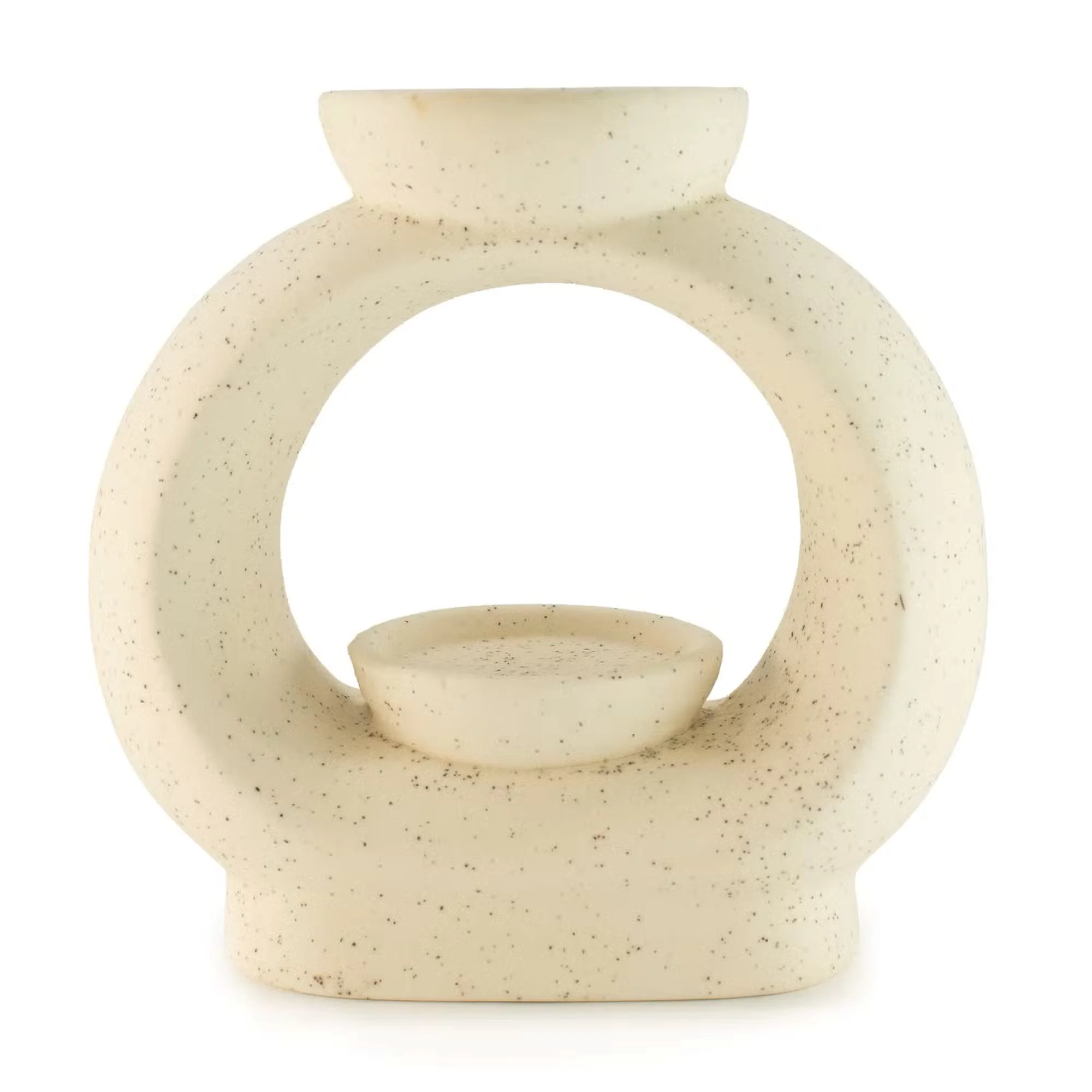 Ceramic Zen Oil Burner - Large Oval Pebble (Speckled Off-White)